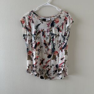 Rachel Zoe Women’s Linen T-Shirt Blouse Top Vacation Floral Novelty Beach Medium